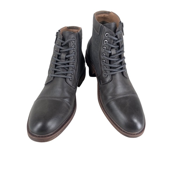 Sonoma Leather Combat Boots Mens 9.5 M Lace Up Side Zip Cap Toe Gray Brown - Picture 2 of 10